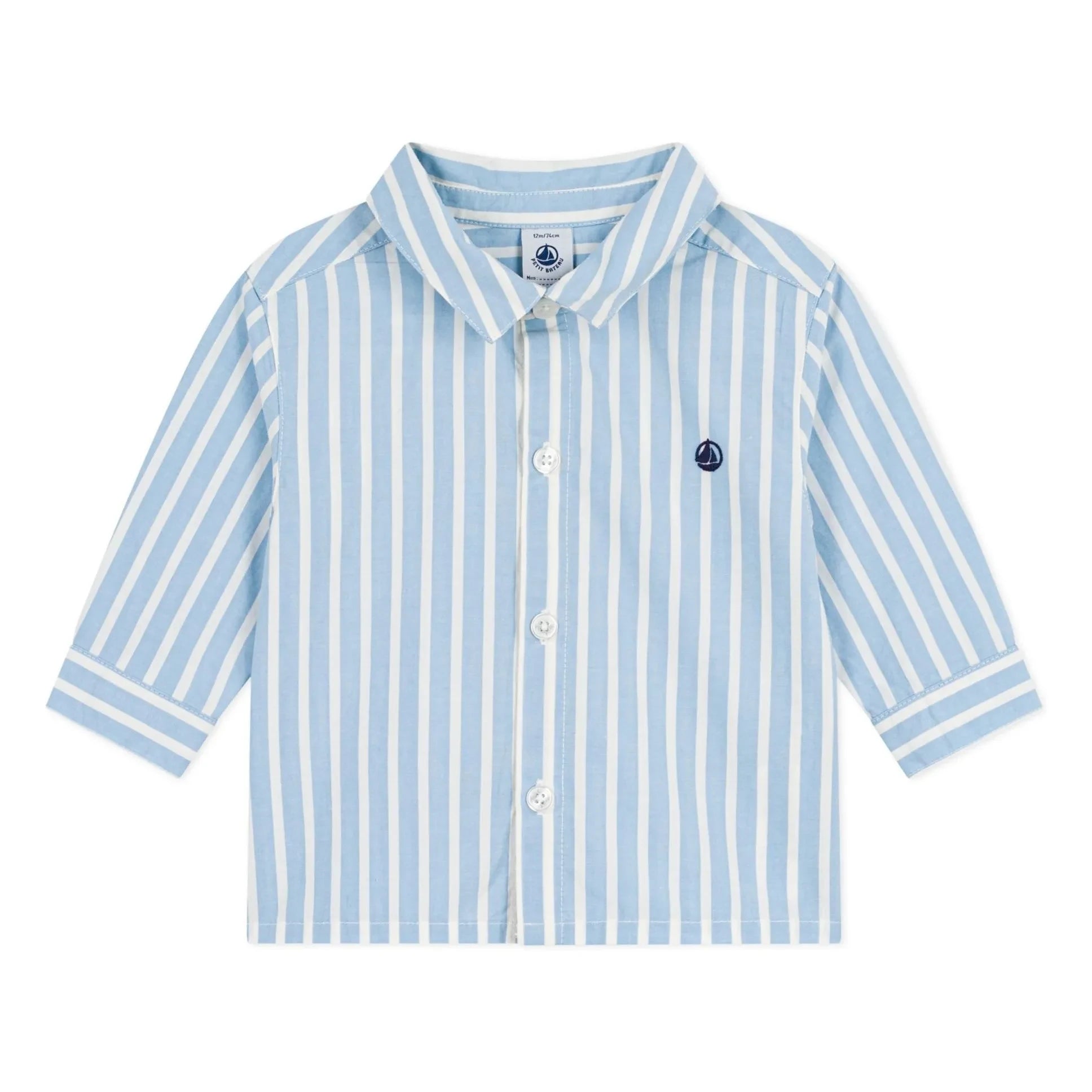 Petit Bateau - Organic Cotton Poplin Logo Striped Shirt | Blue