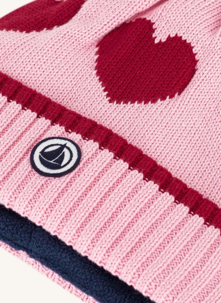 Petit Bateau - Organik pamuklu kalp desenli bere | Pembe