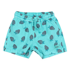 Búho - Strawberry Poplin Organic Cotton Swimsuit Shorts | Turquoise