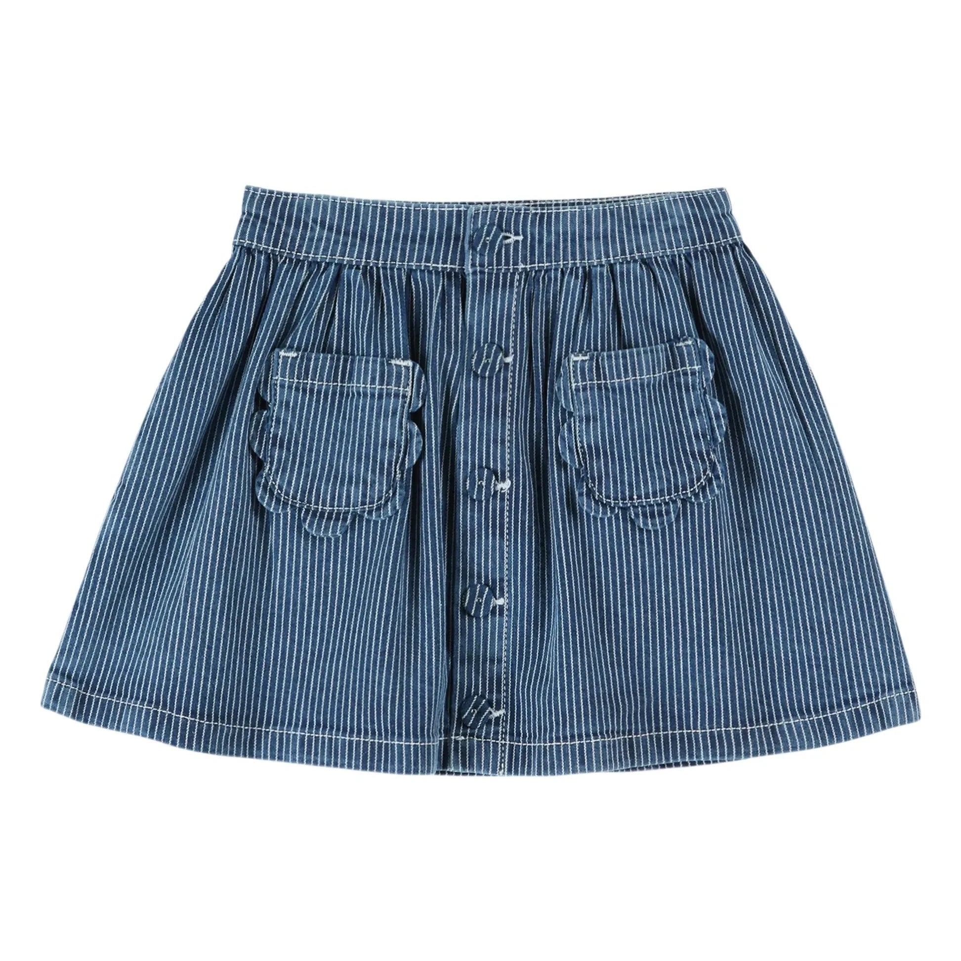 Emile et Ida - Striped Denim Skirt | Blue