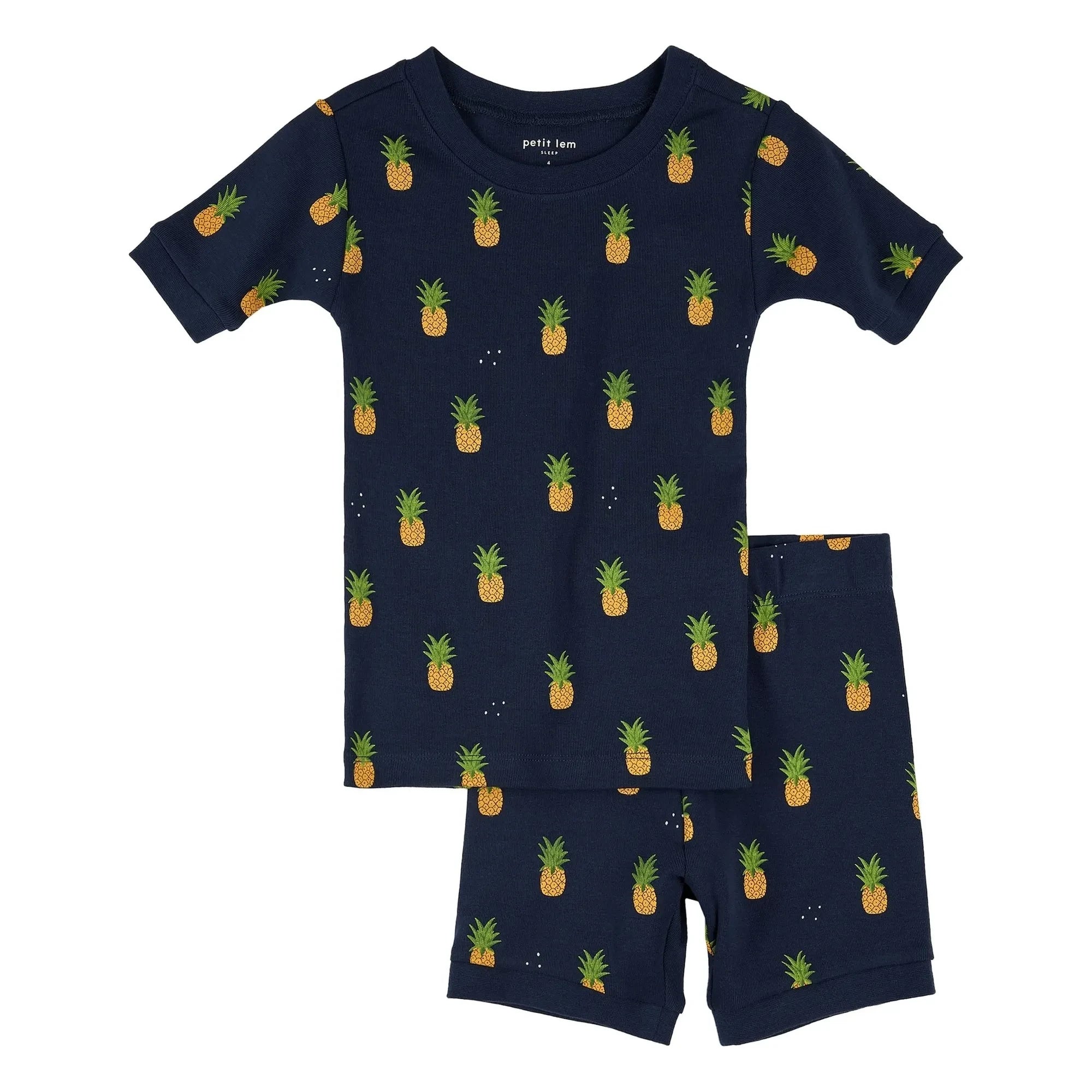Petit Lem - Pineapple Patterned Organic Cotton Pajamas | Midnight Blue