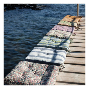 Madam Stoltz - Striped Cotton Chair Cushion | Blue