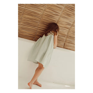 THE LiTTLE POETS - Josefa Organic Cotton Embroidered Peter Pan Neck Dress | Almond green