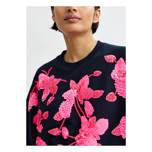 Essentiel Antwerp - Crew Neck Embroidered Sweatshirt | Navy Blue