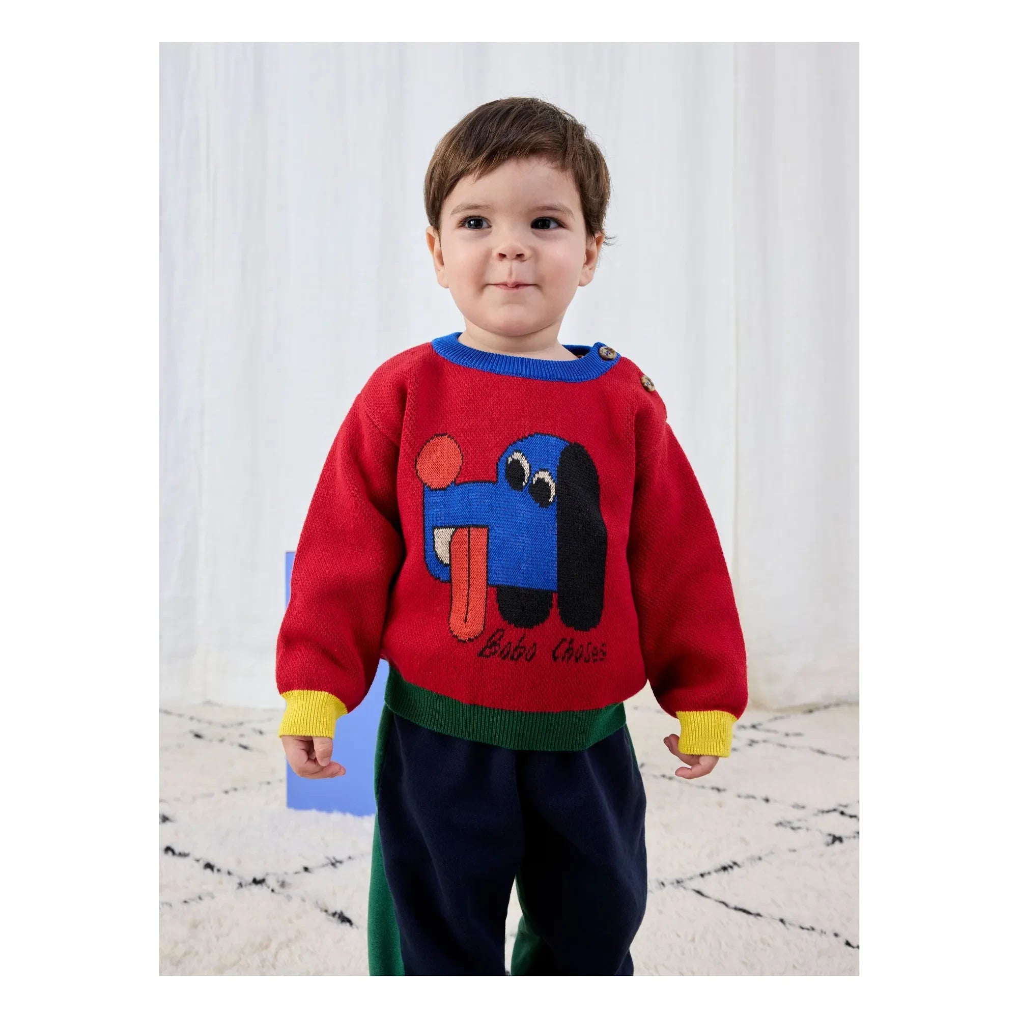Bobo Choses - Colorblock Organic Cotton Dog Sweater | Red