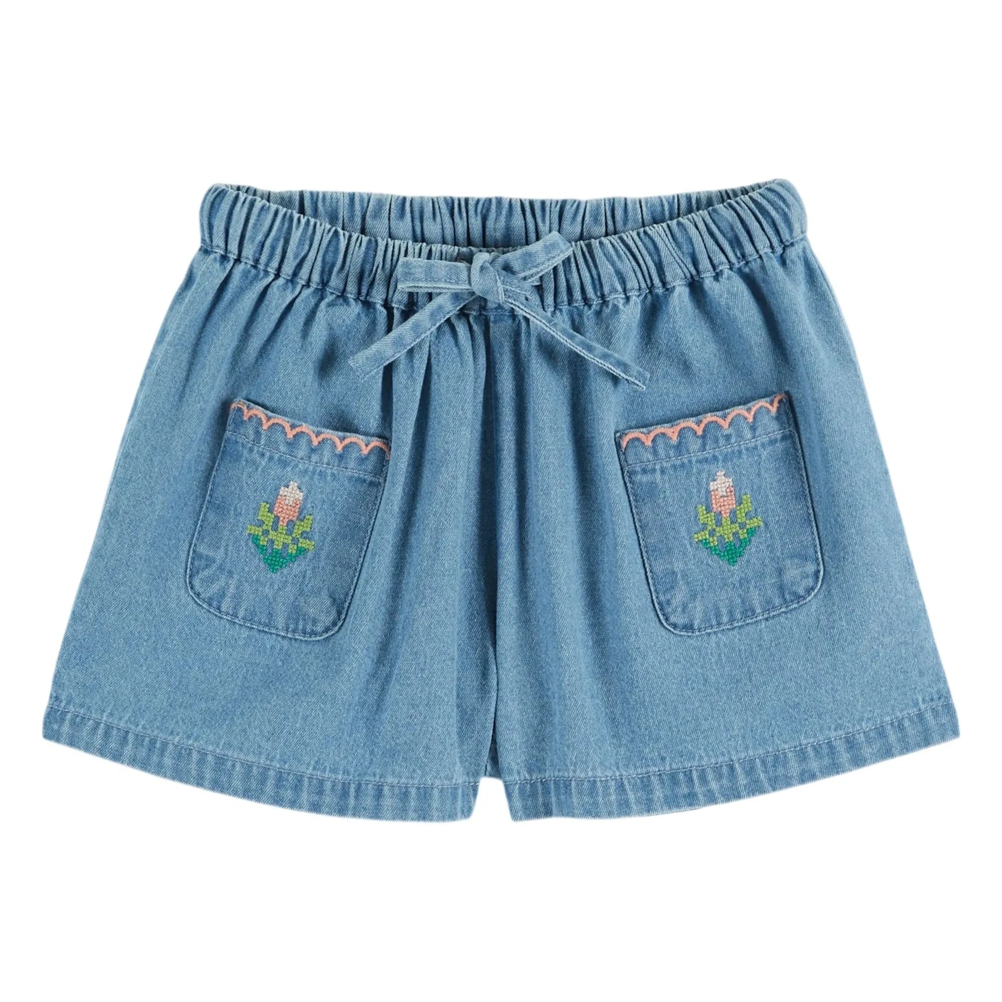 Emile and Ida - Embroidered Denim Shorts | Blue