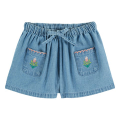Emile and Ida - Embroidered Denim Shorts | Blue