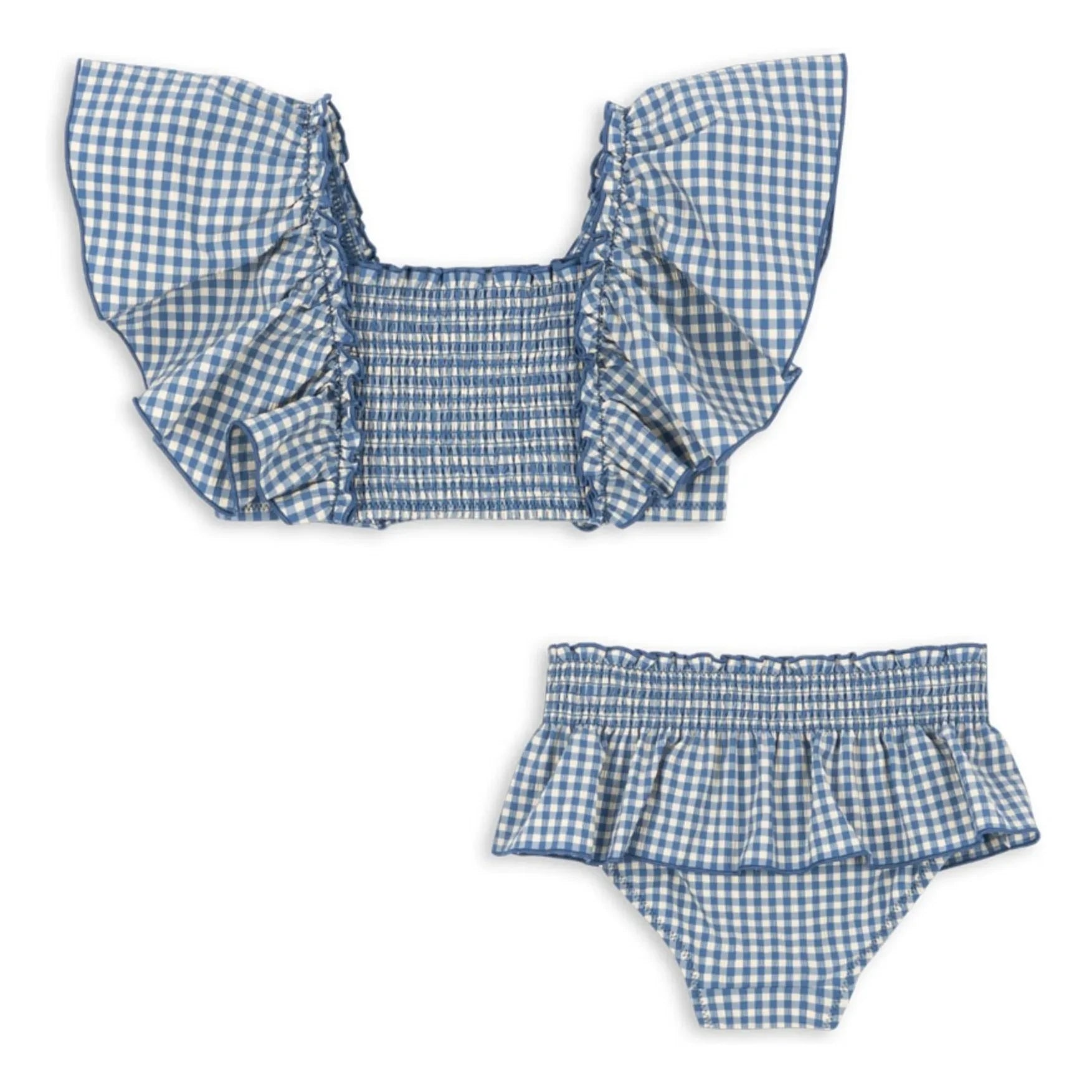 Konges Sløjd - Fresia Carreaux Recycled Fiber Ruffled Swimsuit | Blue