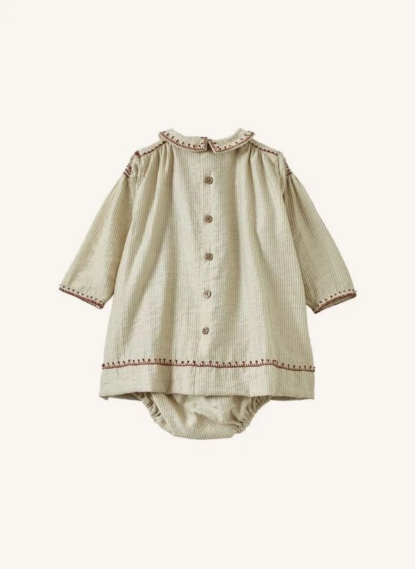 Caramel - Mathilde Striped Baby Dress | Dusty Brown