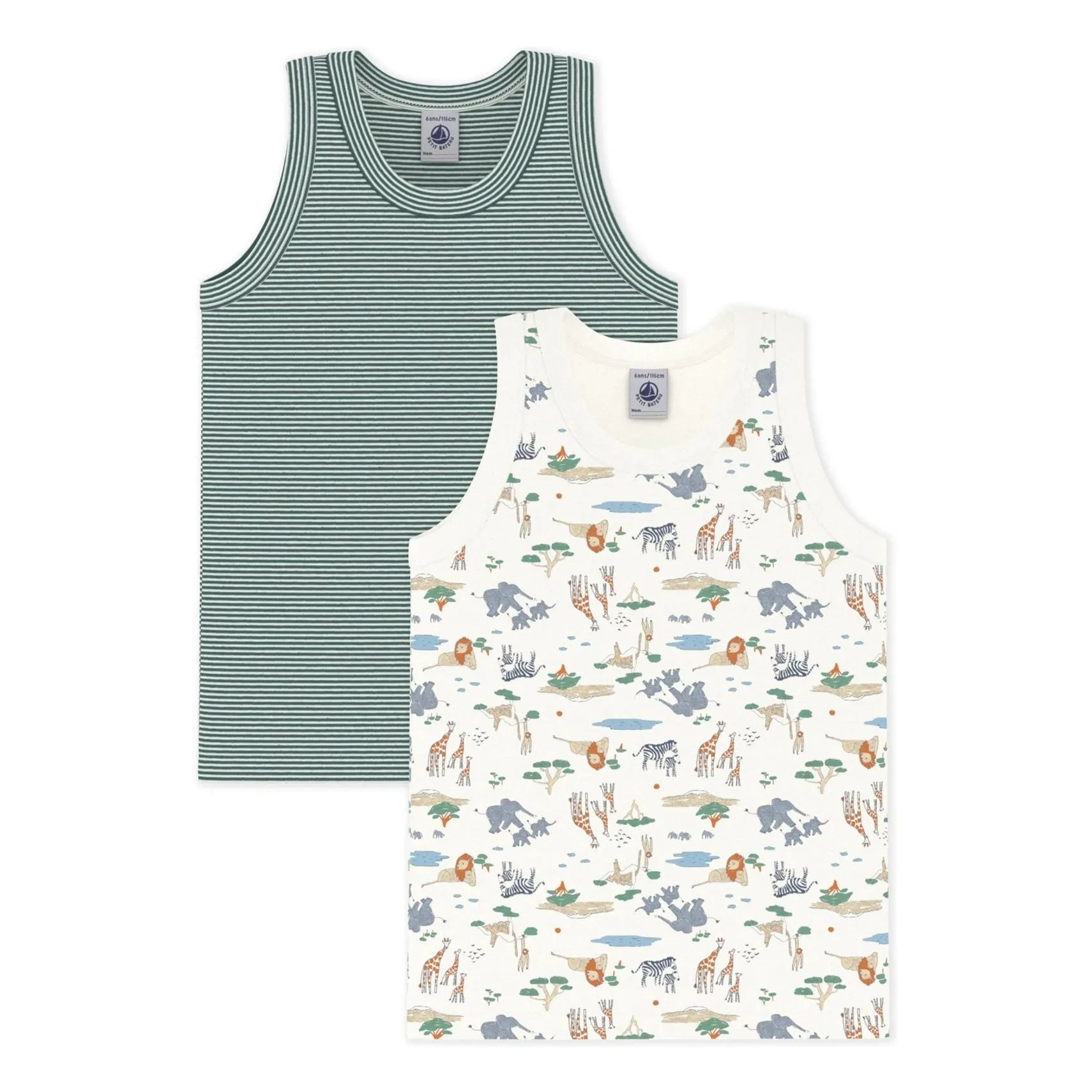 Petit Bateau - 2-pack Savane Organic Cotton Singlets | Green