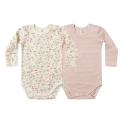 Quincy Mae - Pack of 2 Organic Cotton Floral Bodysuits | Pink