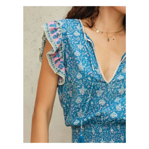M.A.B.E. - Myla Cotton Patterned Dress | Blue