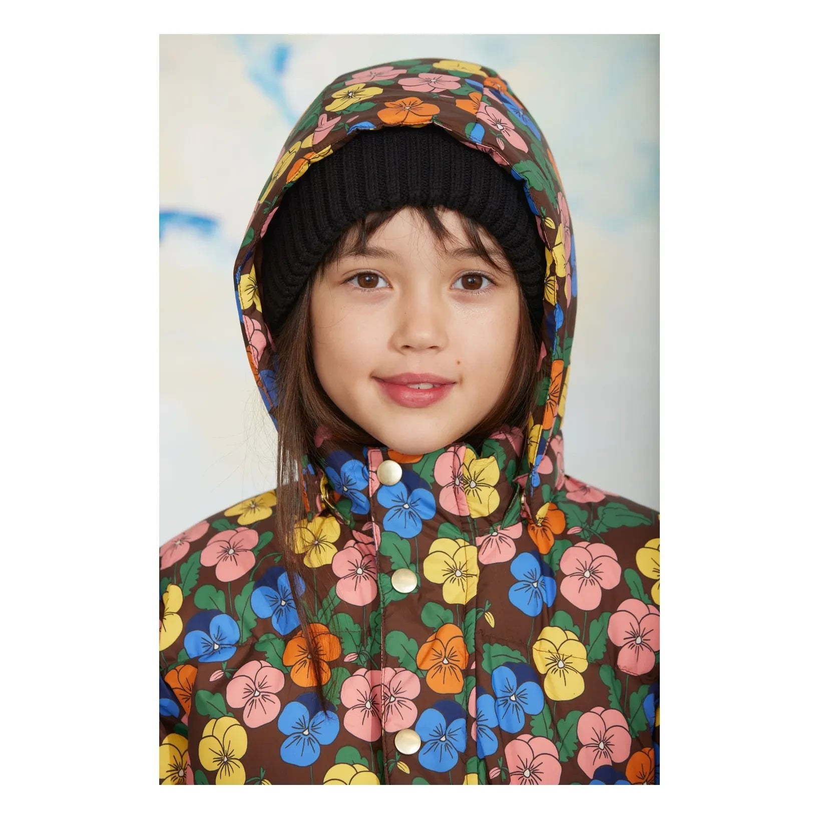 Mini Rodini - Çiçek Desenli Geri Dönüştürülmüş Elyaflı Şişme Mont | Siyah