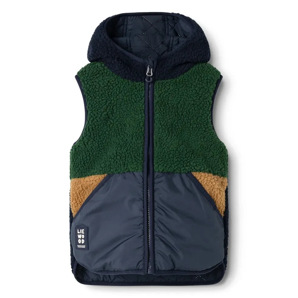 Liewood - Diana Sherpa-style Sleeveless Jacket, Made from Recycled Fibers | Midnight Blue