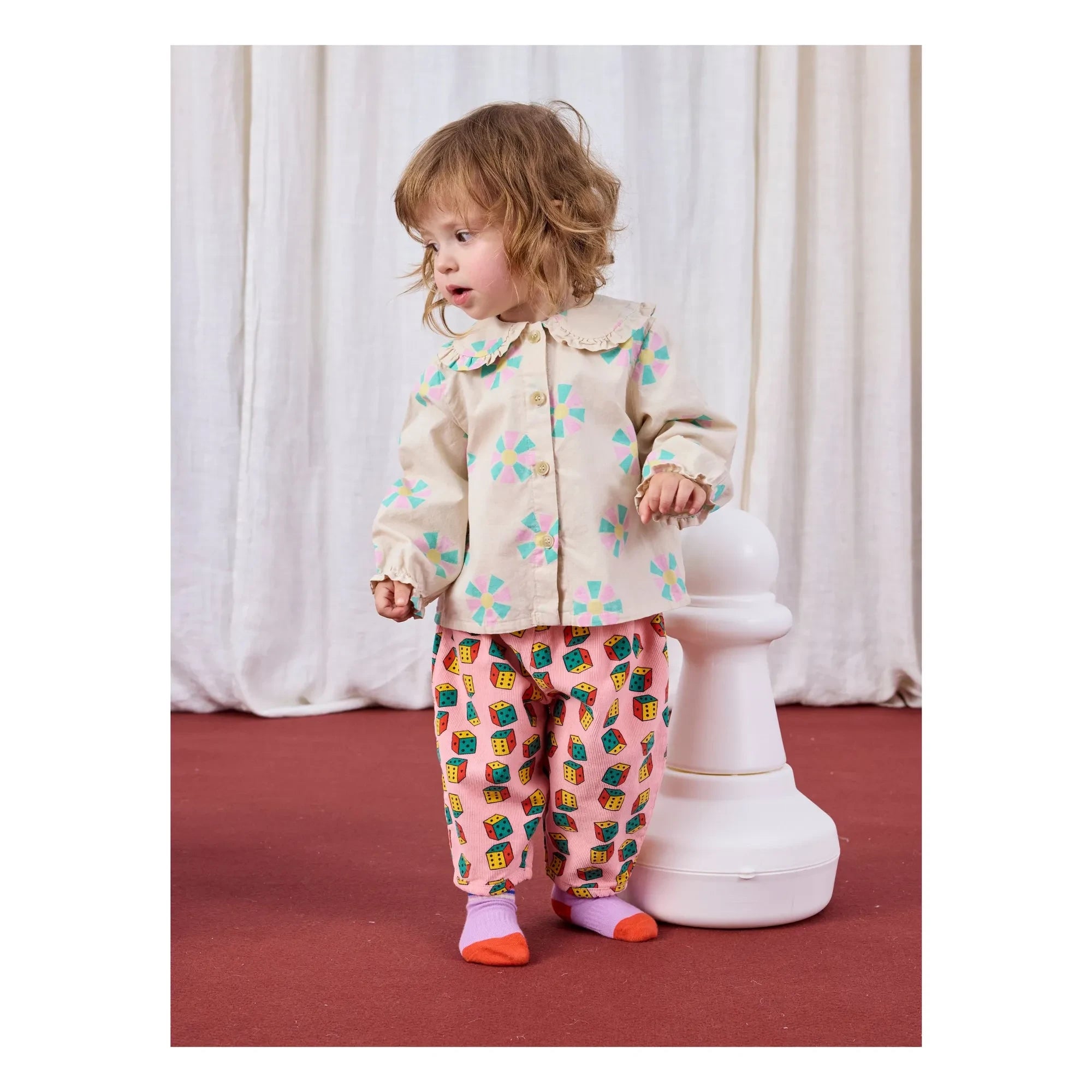Bobo Choses - Organic Cotton Ribbed Checkered Pants | Pink