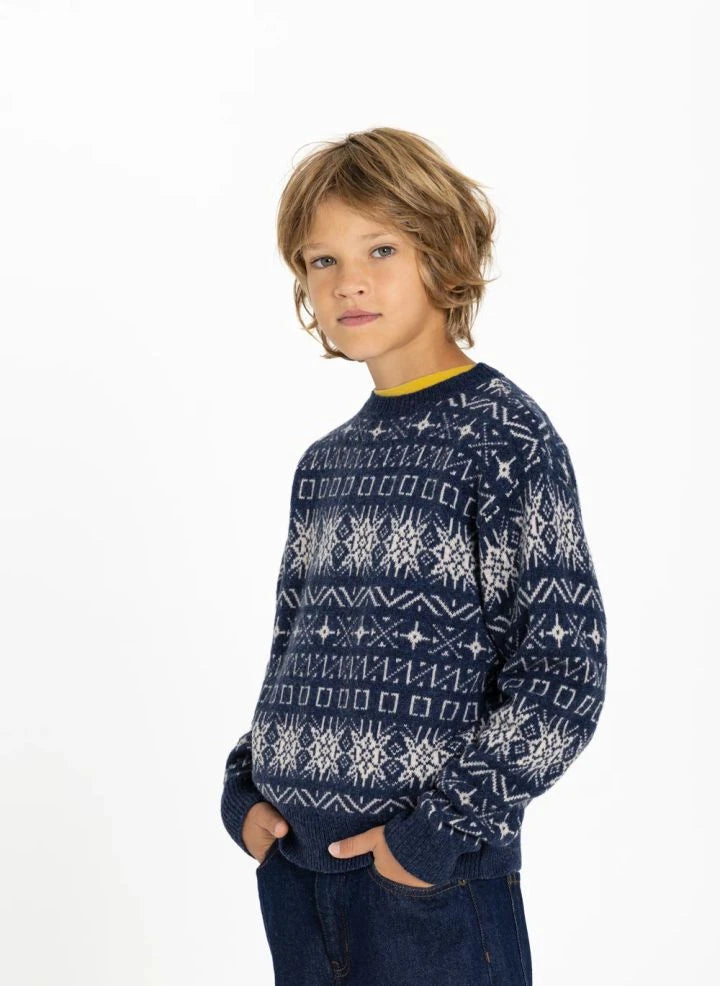 Hundred Pieces - Mika Jacquard Merino Wool Sweater | Grey Blue