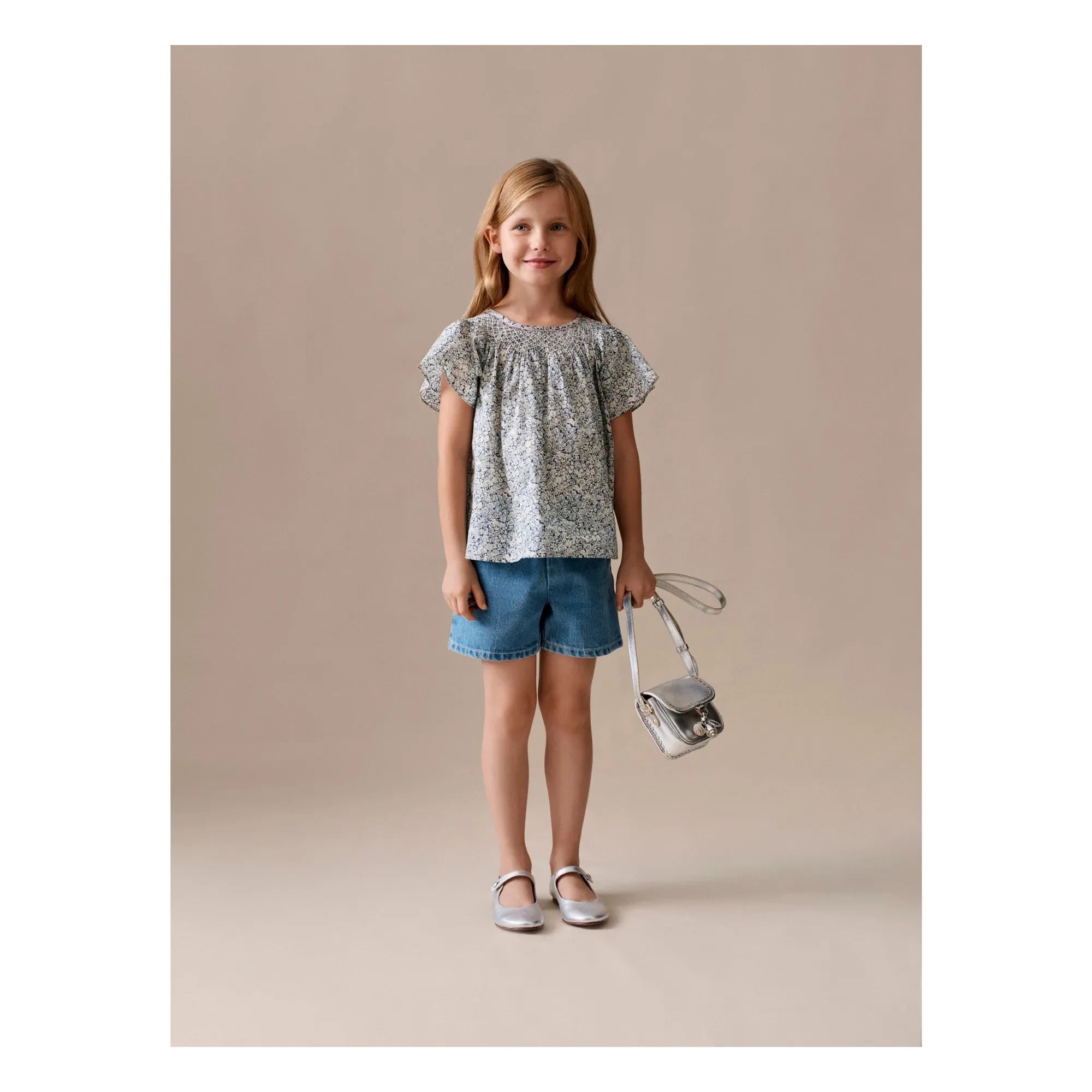 Bonpoint - Nella Fleurie Organic Cotton Gathered Blouse | Prussian Blue