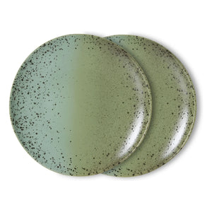 HKliving - Fleck Ceramic Dinner Plates - 2-Piece Set | Light Green