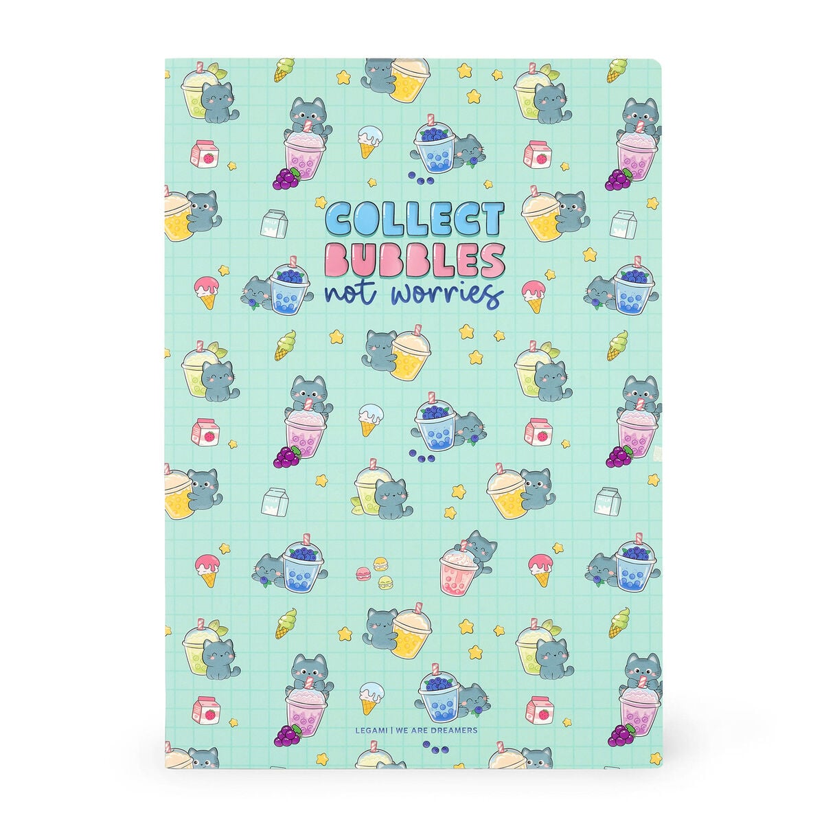 Legami - Exercise Book - A4 Notebook - 8 mm Ruled - Kitty Bubble Tea