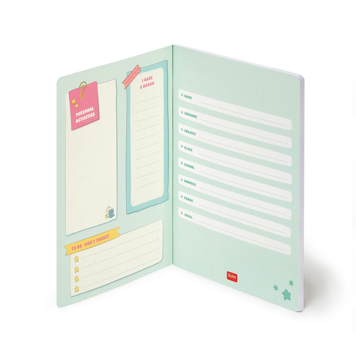Legami - Exercise Book - A4 Notebook - 8 mm Ruled - Kitty Bubble Tea