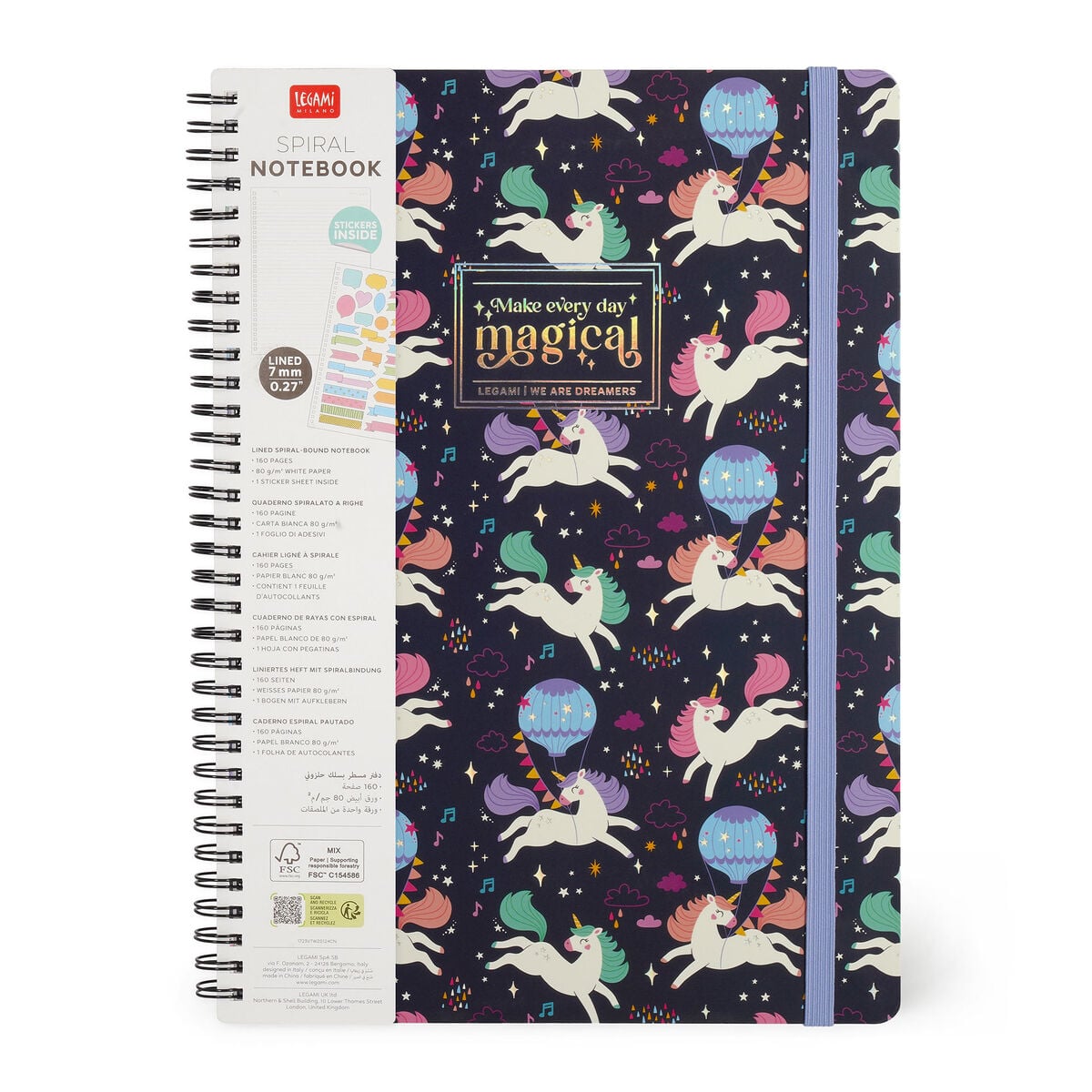 Legami - A4 Lined Defter ile Illustrated Hard Kılıf - Tek Boynuzlu At - Spiral-Bound
