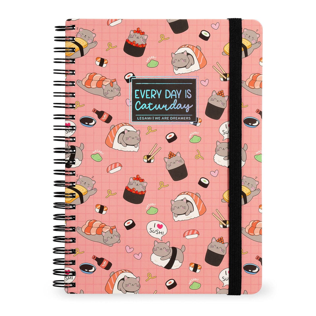 Legami - A4 Lined Notebook with Illustrated Hard Cover - Sushi Cat - Jotter - Spiral-Bound