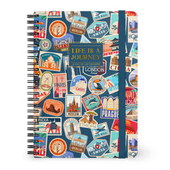 Legami - A5 Lined Notebook with Illustrated Hard Cover - Travel Stickers - Spiral-Bound