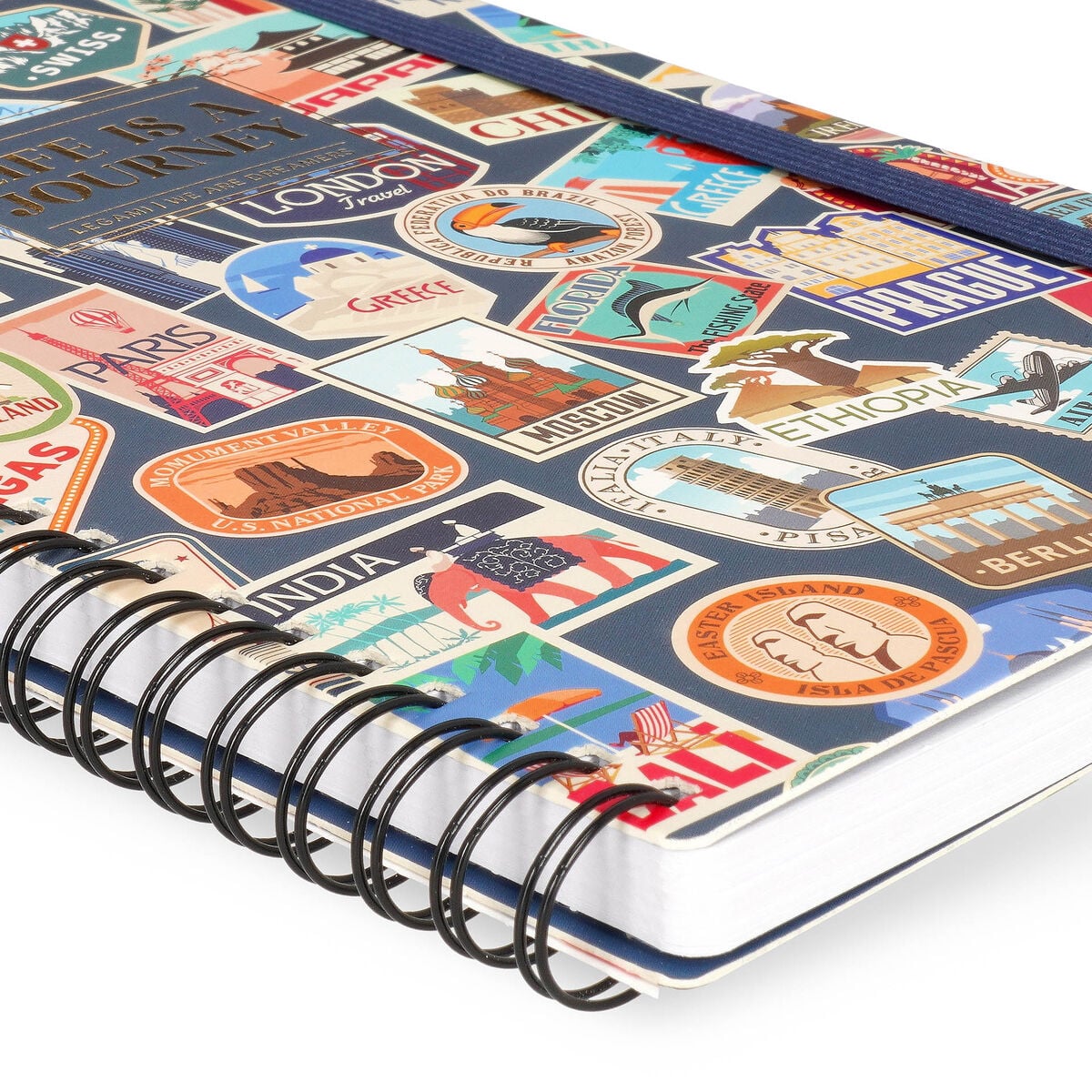Legami - A5 Lined Notebook with Illustrated Hard Cover - Travel Stickers - Spiral-Bound