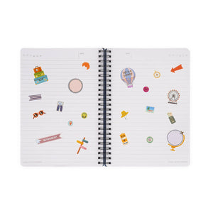 Legami - A5 Lined Notebook with Illustrated Hard Cover - Travel Stickers - Spiral-Bound