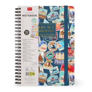 Legami - A5 Lined Notebook with Illustrated Hard Cover - Travel Stickers - Spiral-Bound