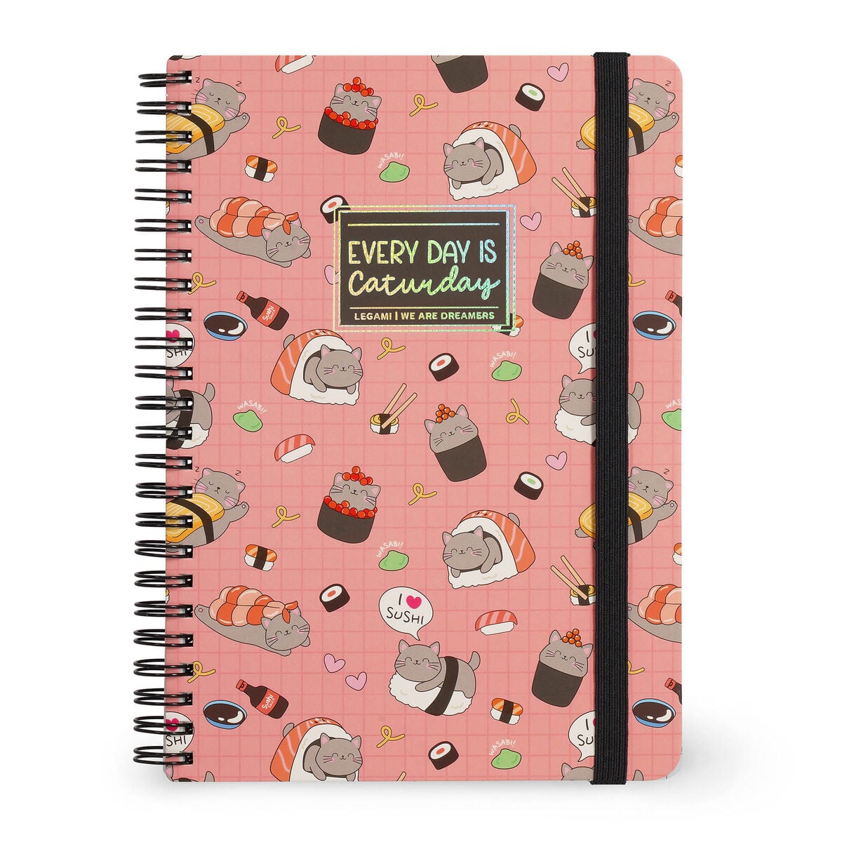Legami - A5 Lined Defter ile Illustrated Hard Kılıf - Sushi Cat - Jotter - Spiral-Bound