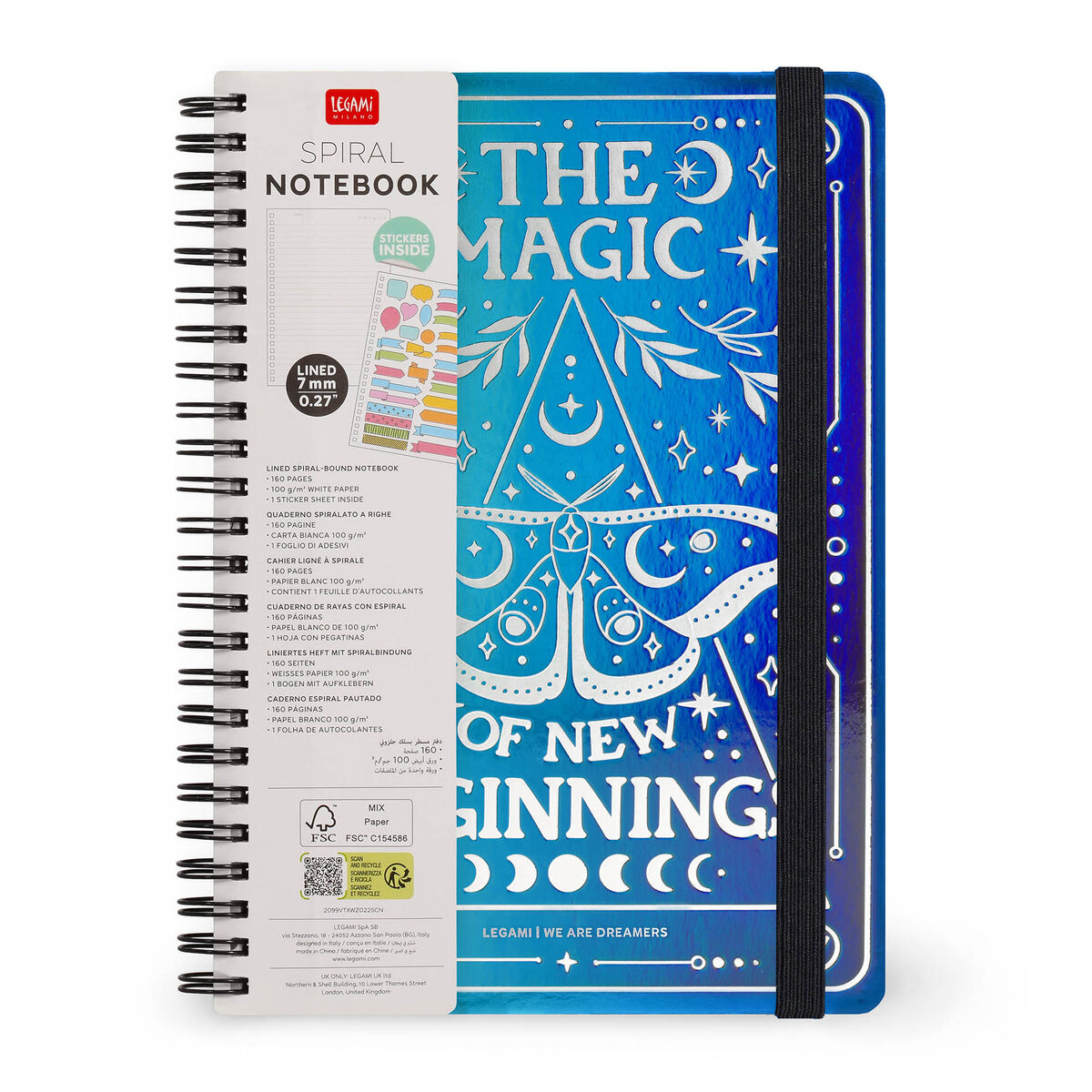Legami - A5 Lined Defter ile Illustrated Hard Kılıf - Moth - Jotter - Spiral-Bound