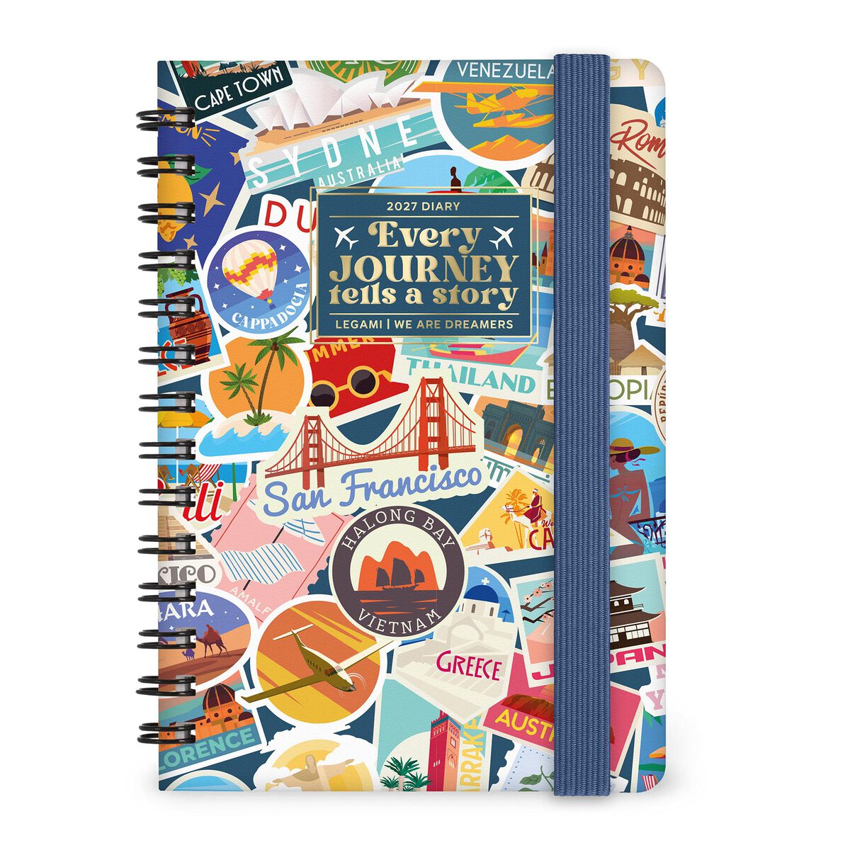 Legami - 12-Month Weekly Günlük - Küçük Spiral-Bound 2027 - Seyahat Stickers