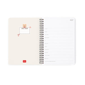 Legami - 12-Month Large Spiral-Bound Weekly Planner 2027 - Teddy Bear White