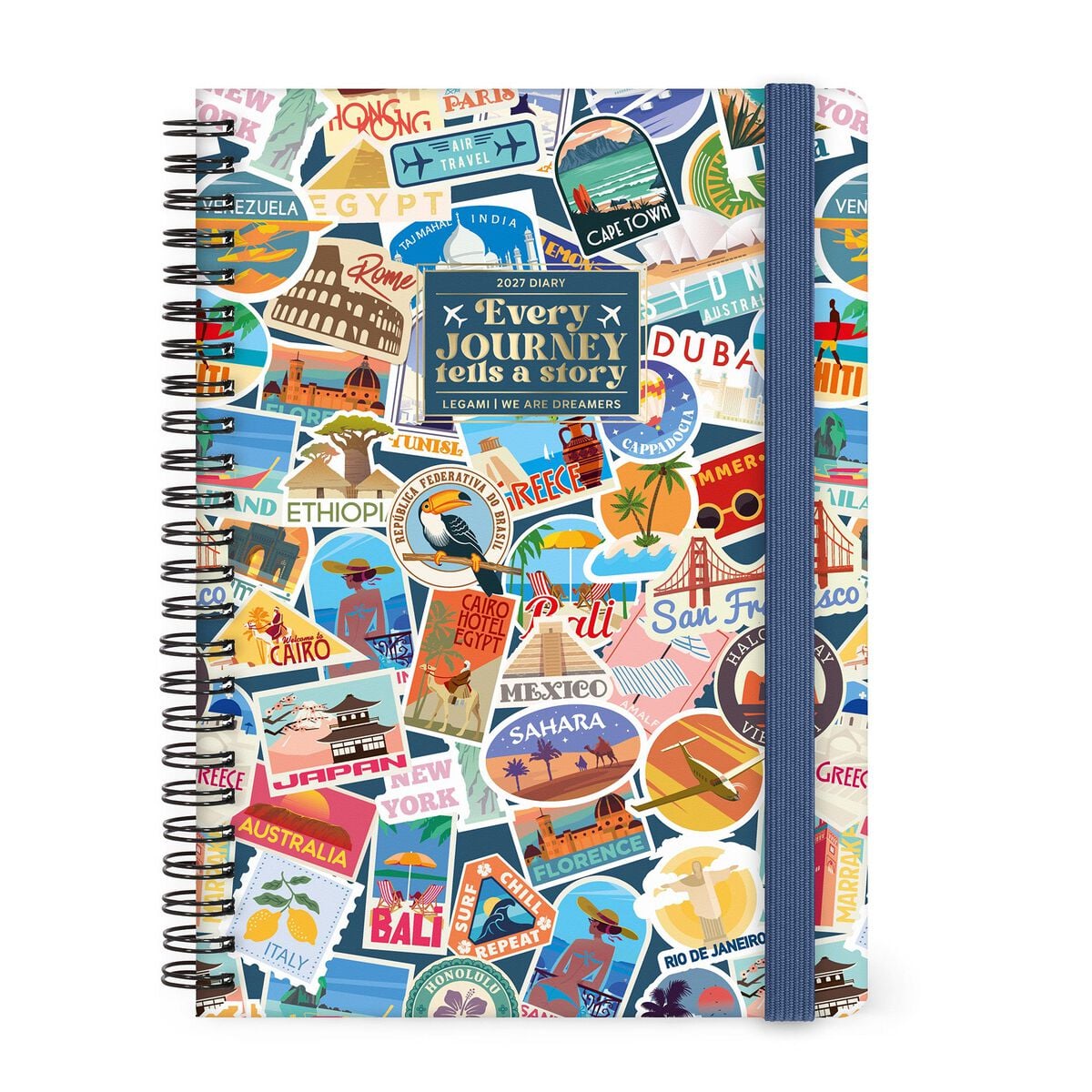 Legami - 12-Month Büyük Spiral-Bound Weekly Günlük 2027 - Seyahat Stickers