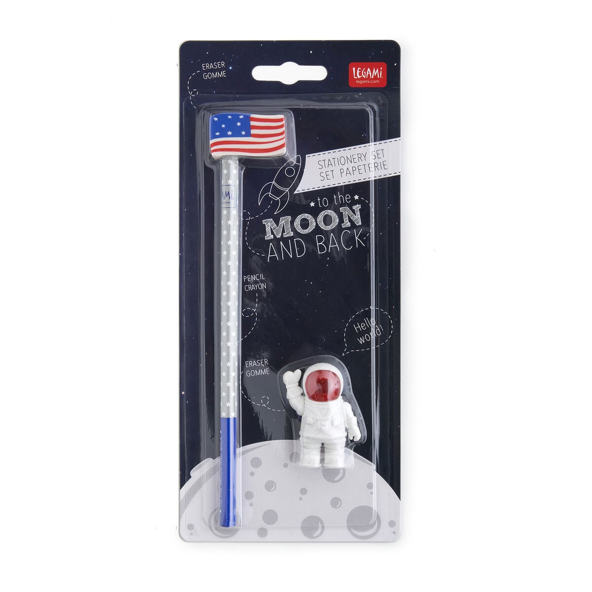 Legami - Set of 2 Erasers and 1 Pencil - To Moon and Back