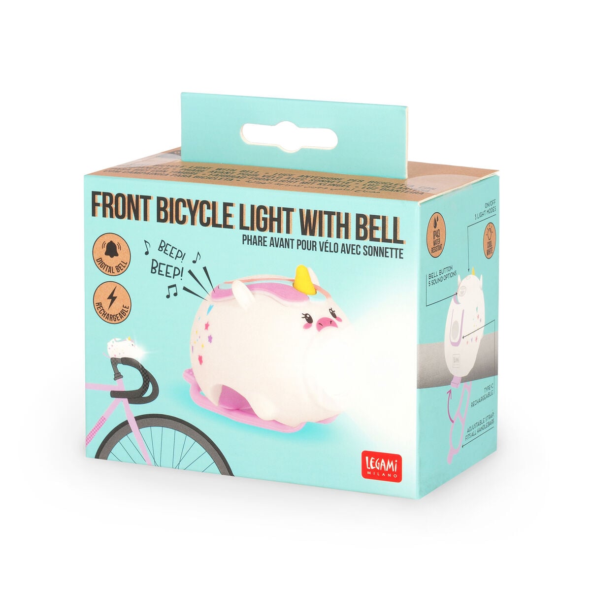 Legami - Front Bicycle Light ile Zil - Tek Boynuzlu At - Front Bicycle Light ile Zil