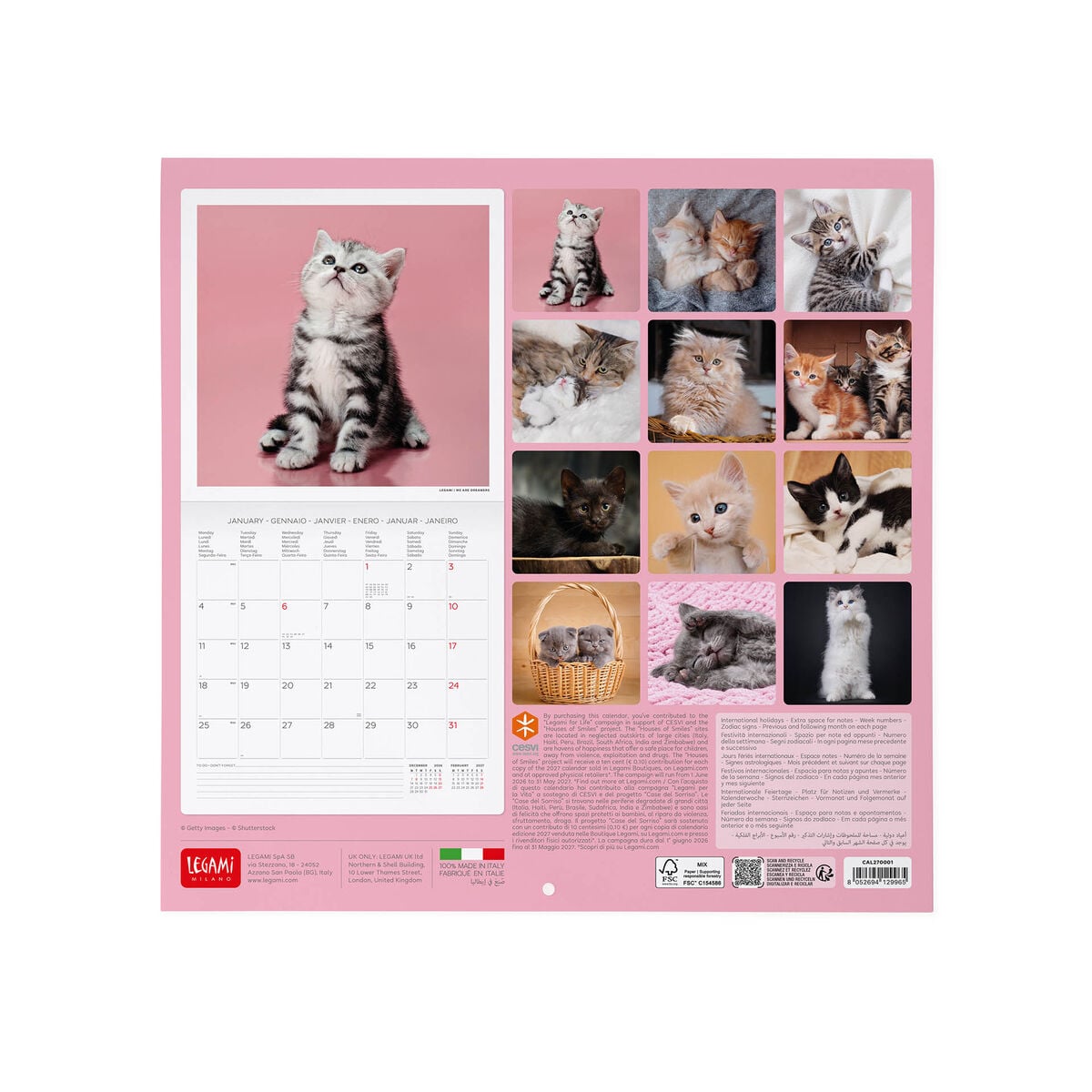 Legami - Kittens 2027 Wall Calendar - 30 x 29 cm