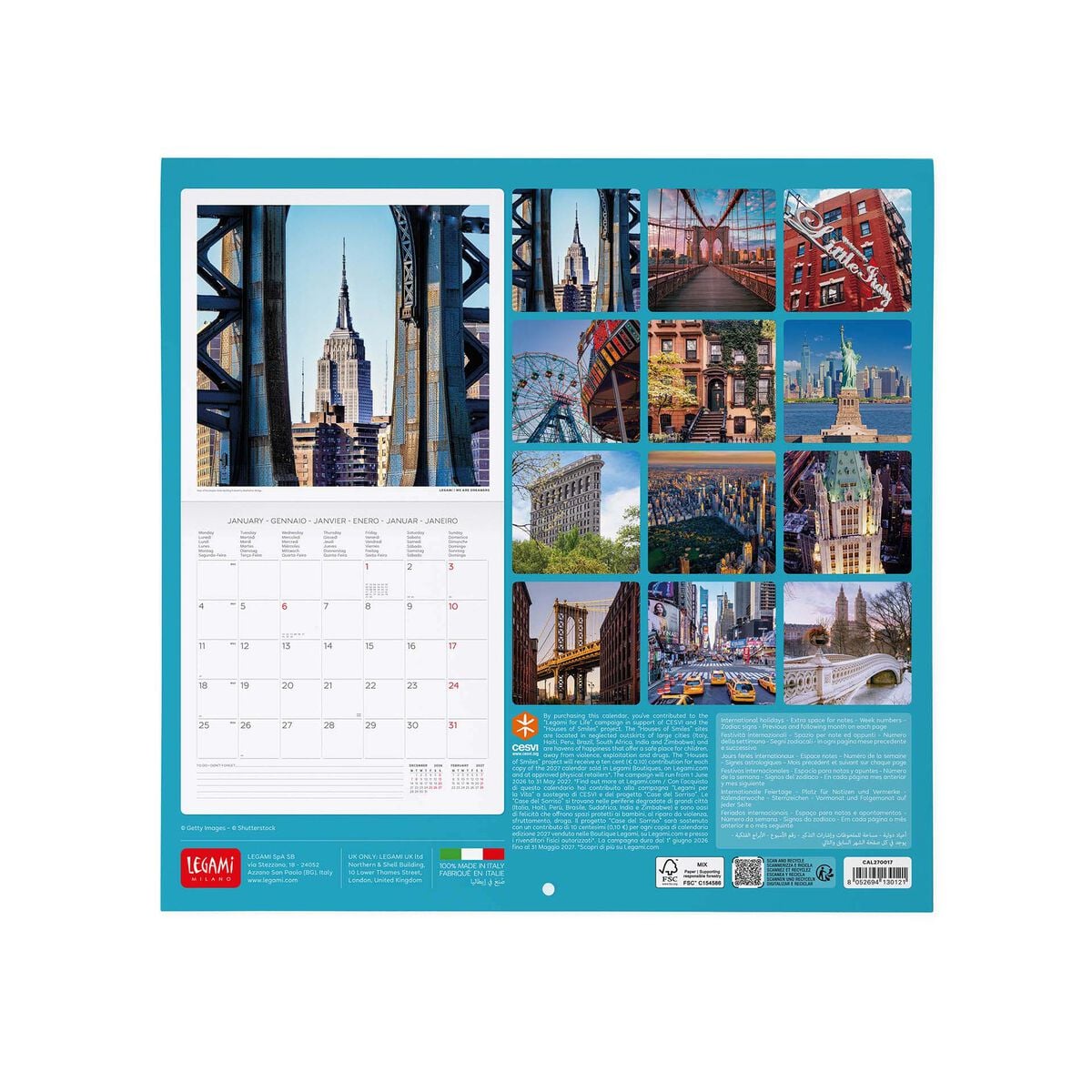 Legami - New York 2027 Wall Calendar - 30 x 29 cm