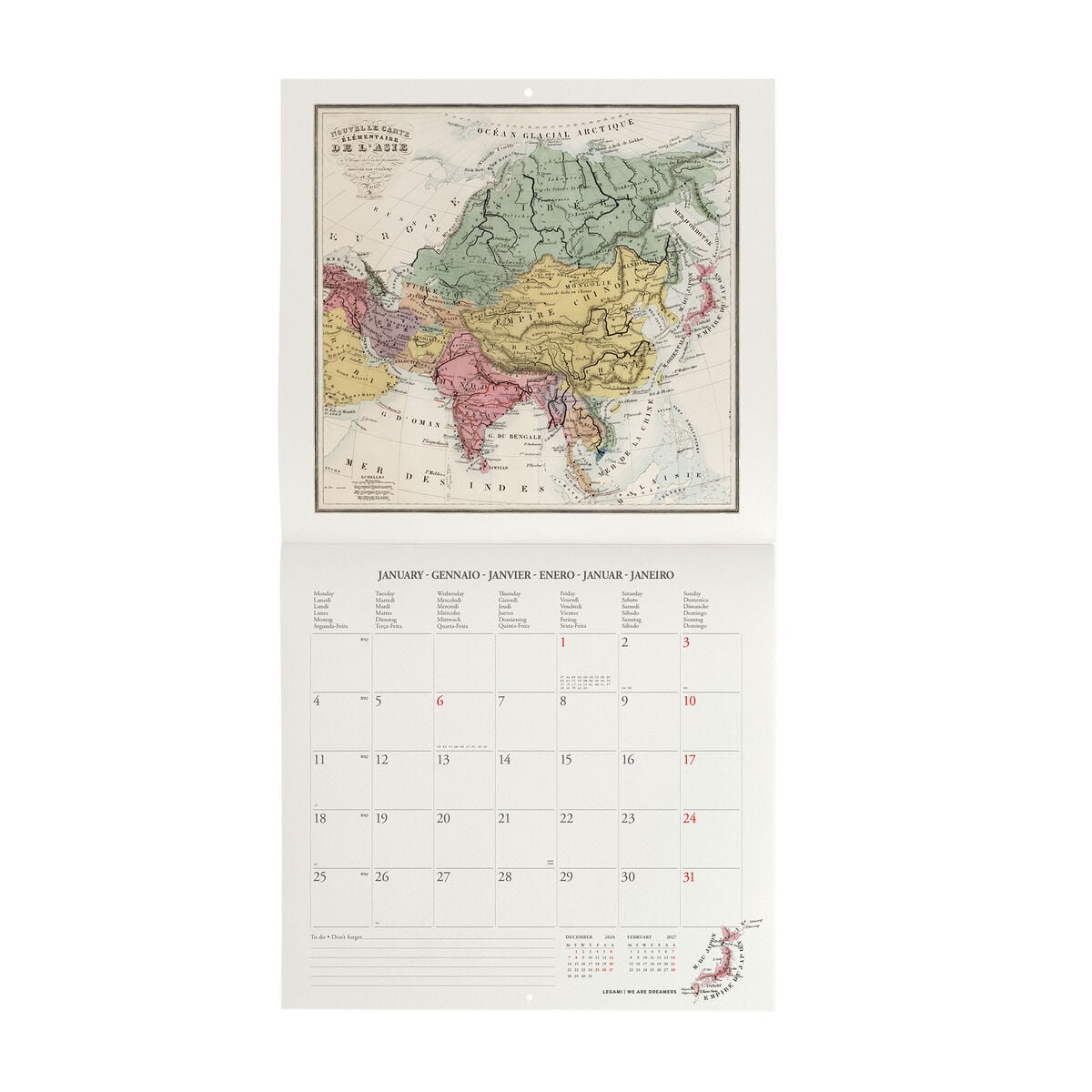 Legami - Vintage Maps 2027 Wall Takvim - 30 x 29 cm