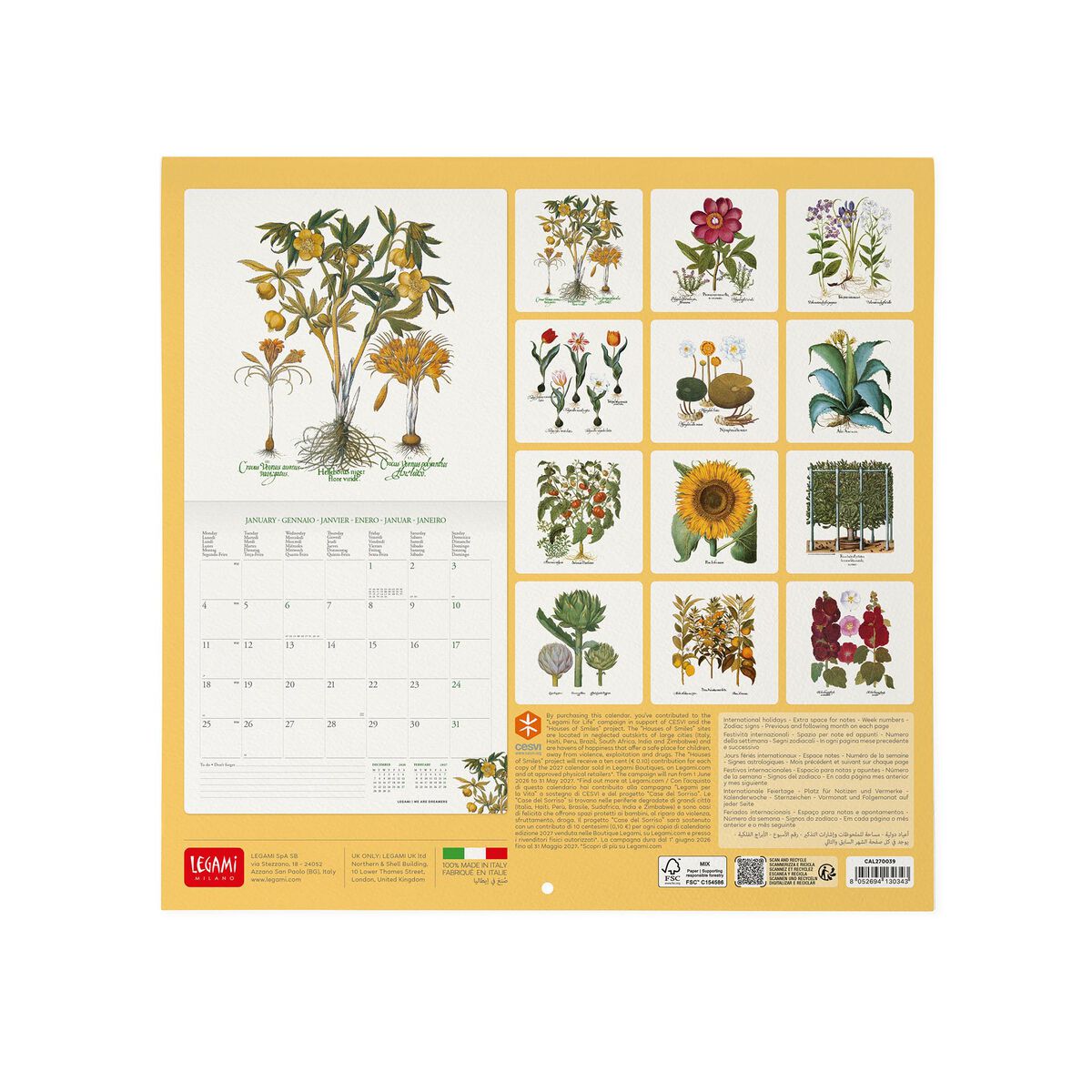 Legami - Herbarium 2027 Wall Calendar - 30 x 29 cm