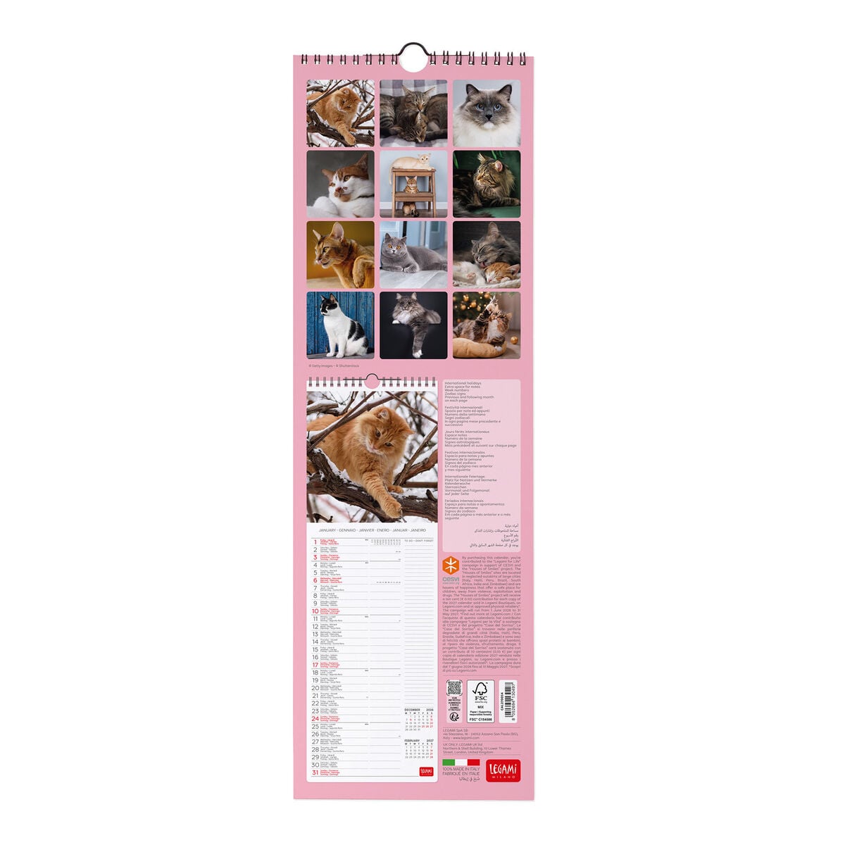 Legami - Cats 2027 Wall Takvim - 16 x 49 cm