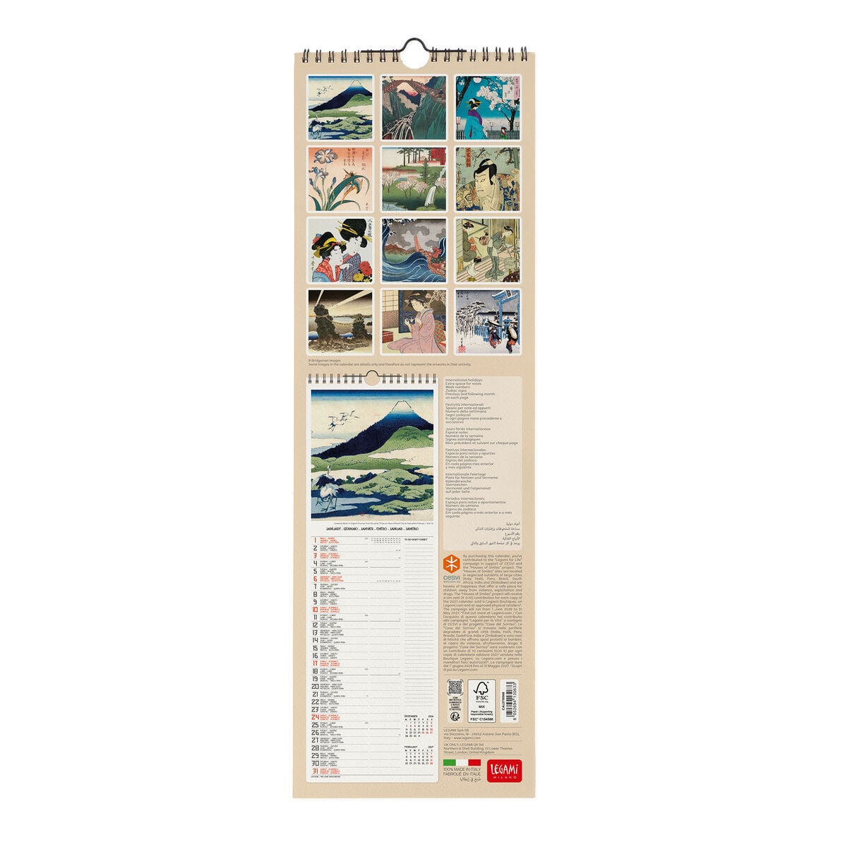 Legami - Japanese School 2027 Wall Calendar - 16 x 49 cm