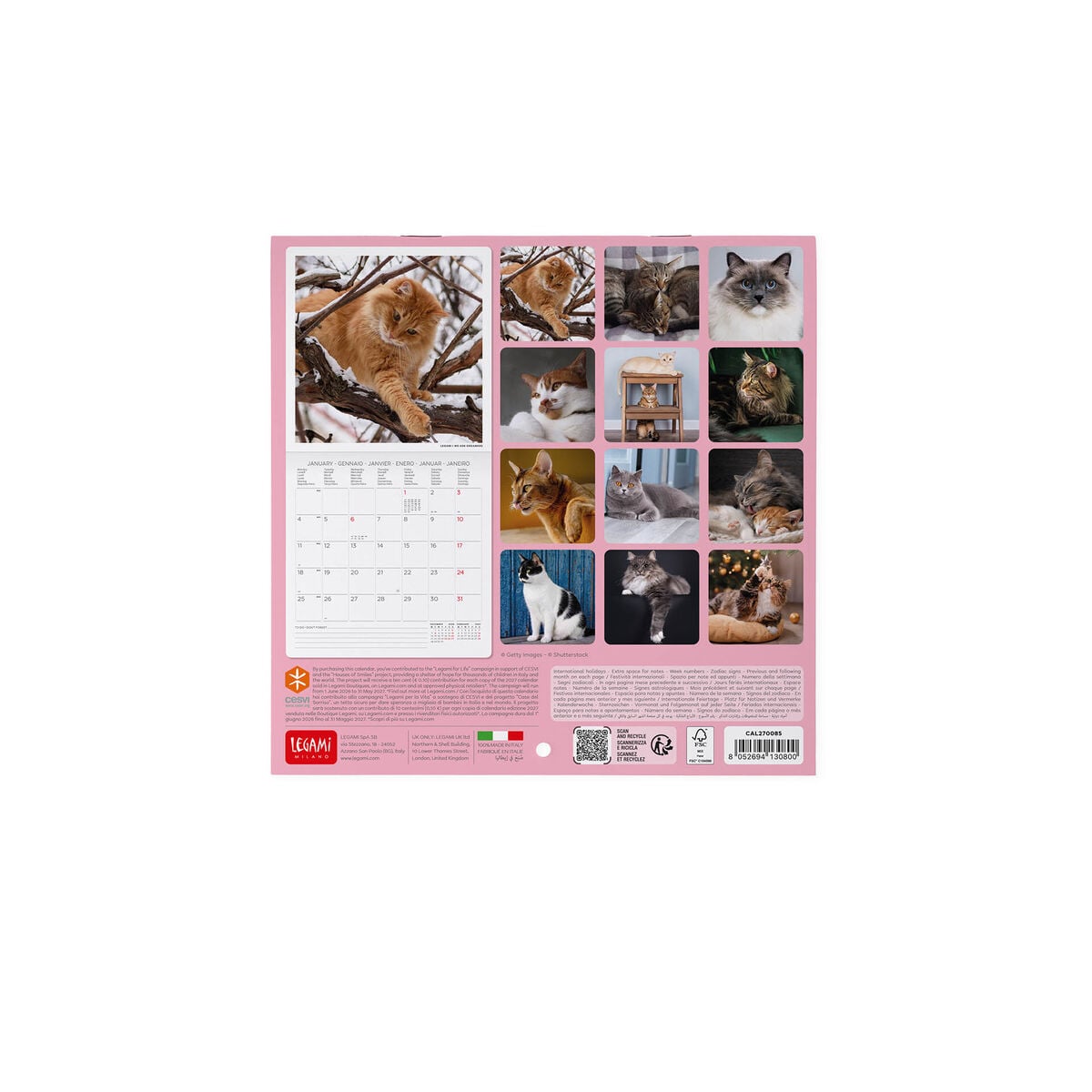 Legami - Cats 2027 Wall Calendar - 18 x 18 cm