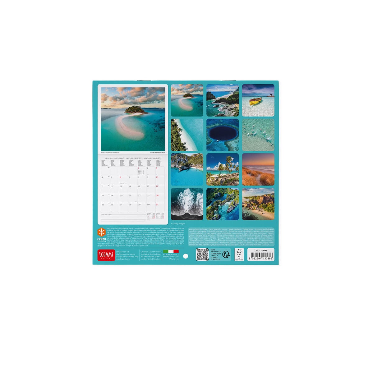 Legami - Vitamin Sea 2027 Wall Calendar - 18 x 18 cm
