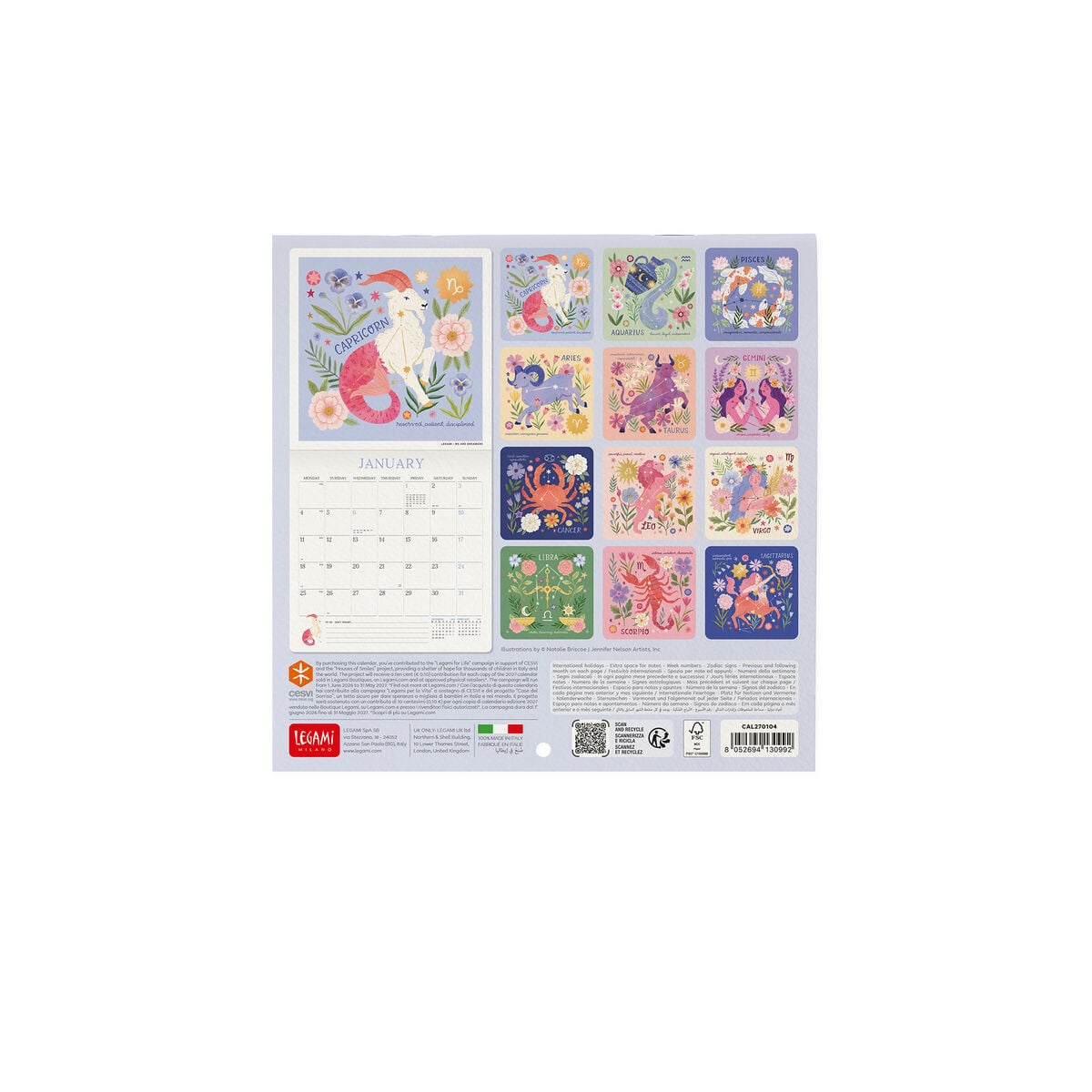Legami - Written in Stars 2027 Wall Calendar - 18 x 18 cm