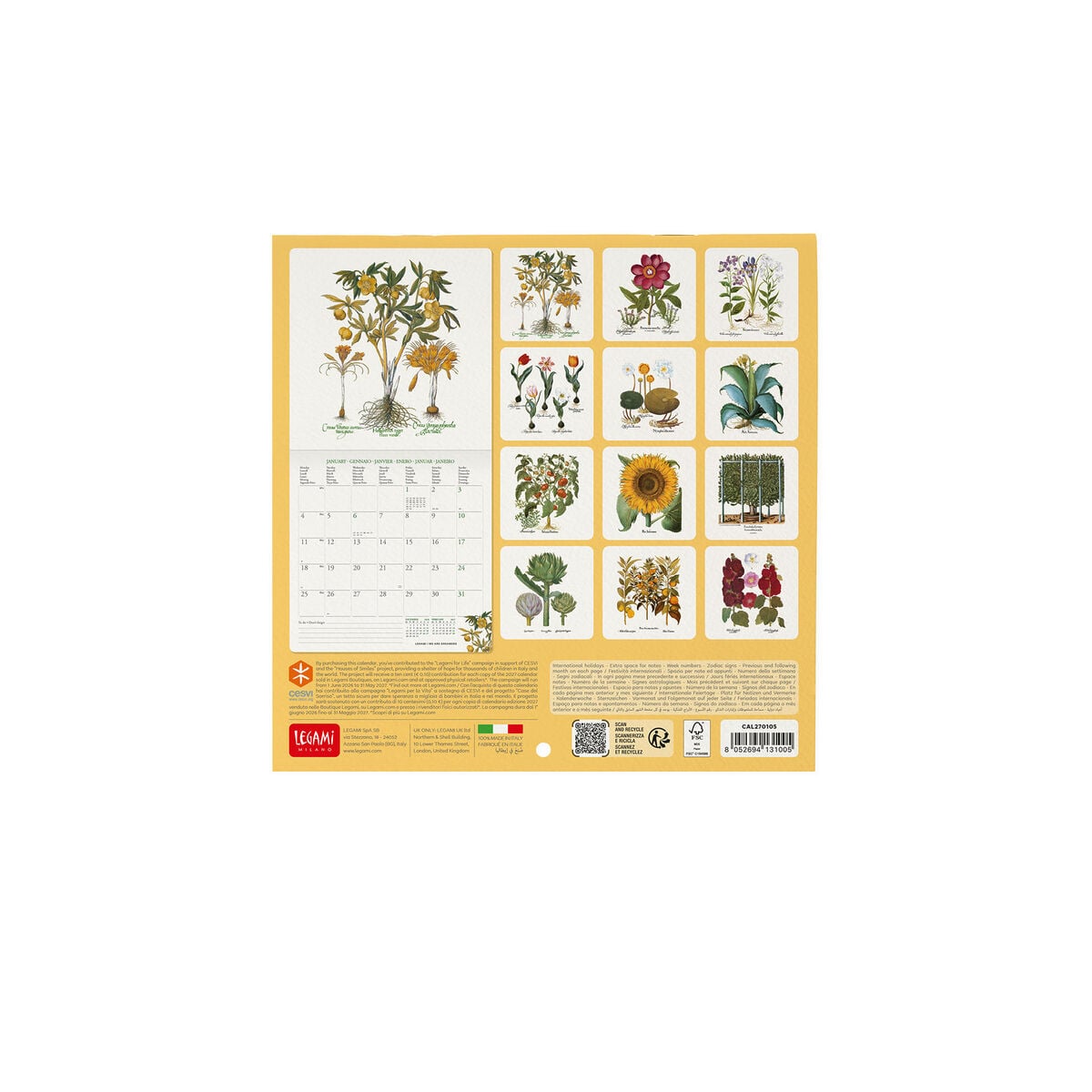 Legami - Herbarium 2027 Wall Calendar - 18 x 18 cm