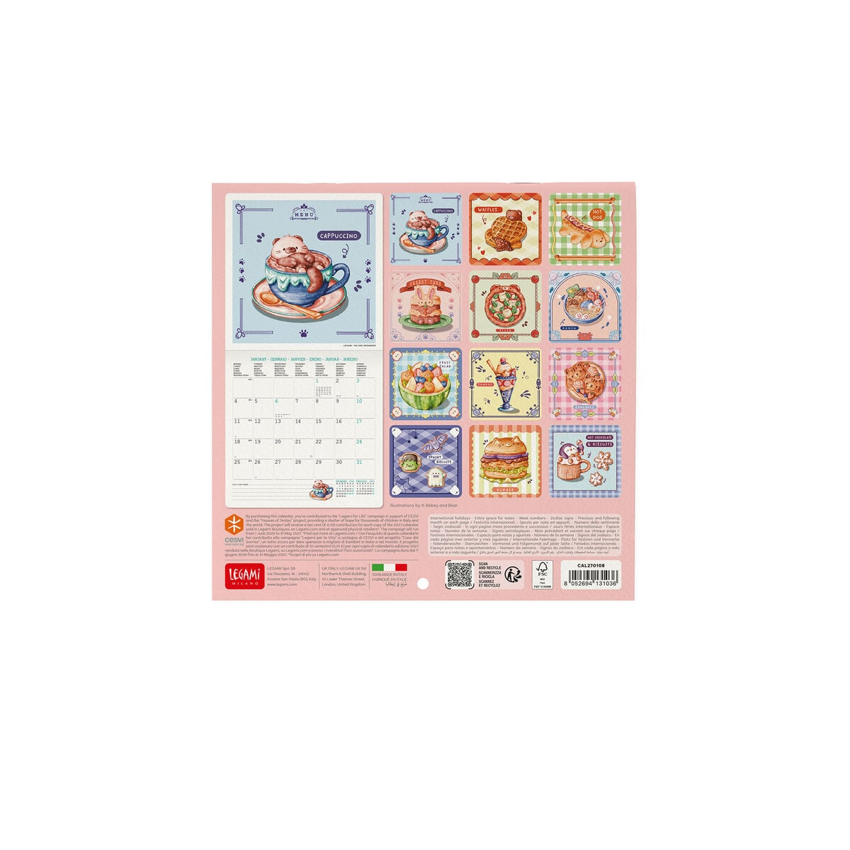 Legami - Cutie Foodie 2027 Wall Calendar - 18 x 18 cm