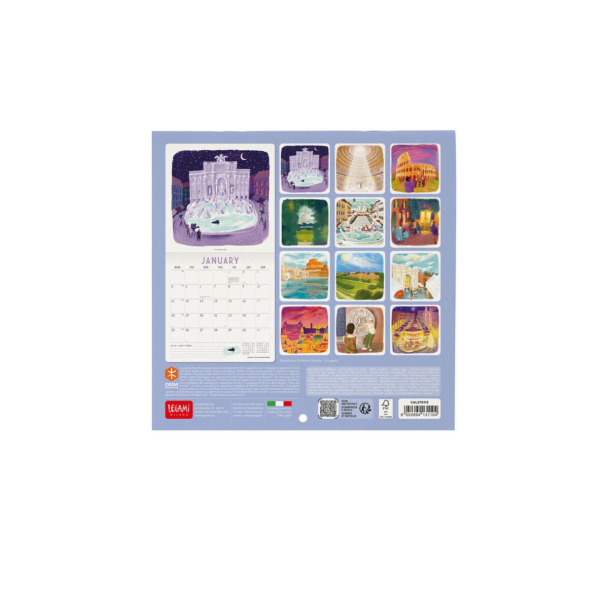 Legami - Rome 2027 Wall Calendar - 18 x 18 cm
