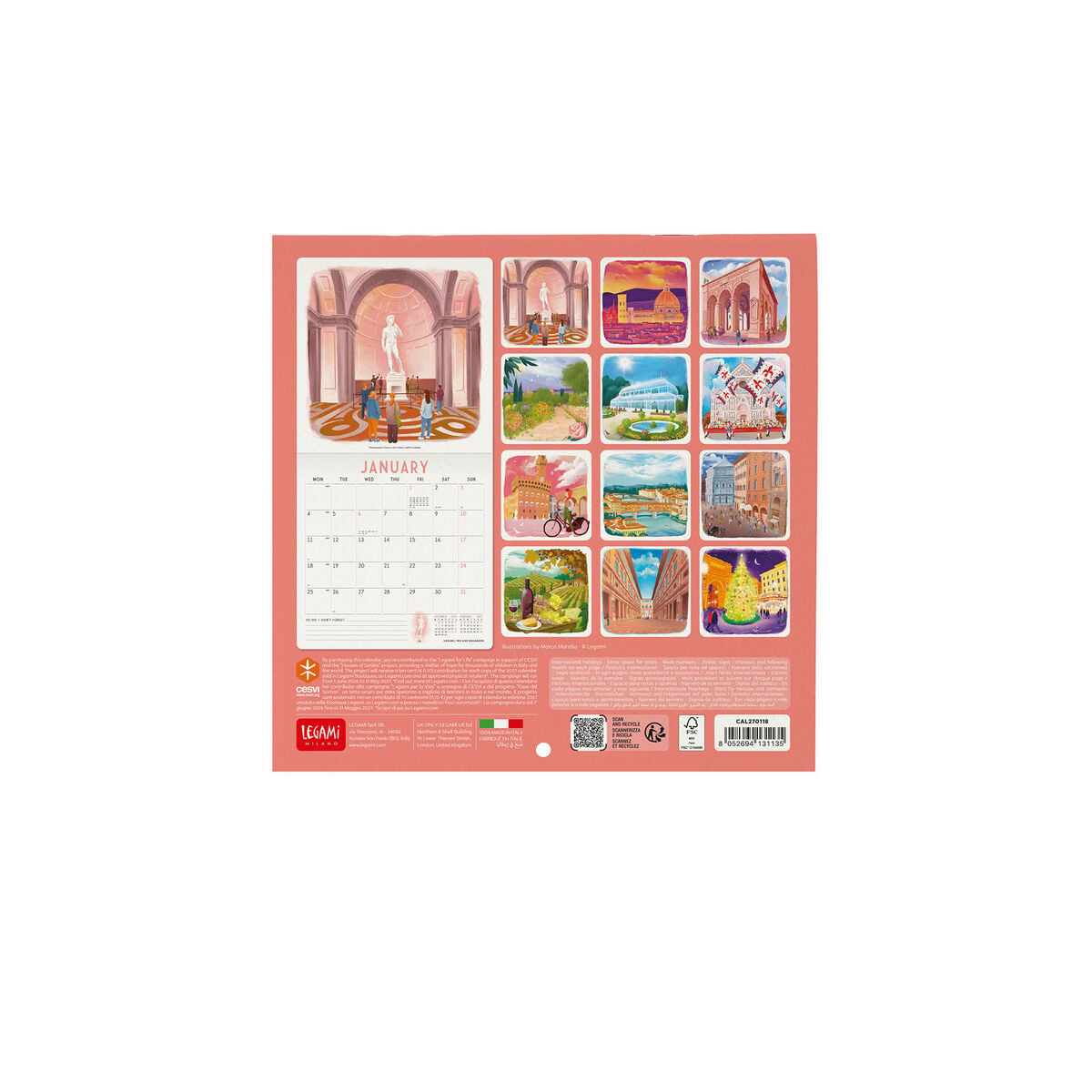 Legami - Firenze 2027 Wall Calendar - 18 x 18 cm
